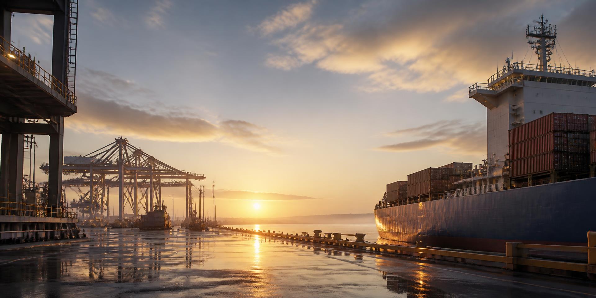 Commercial port operation at sunrise